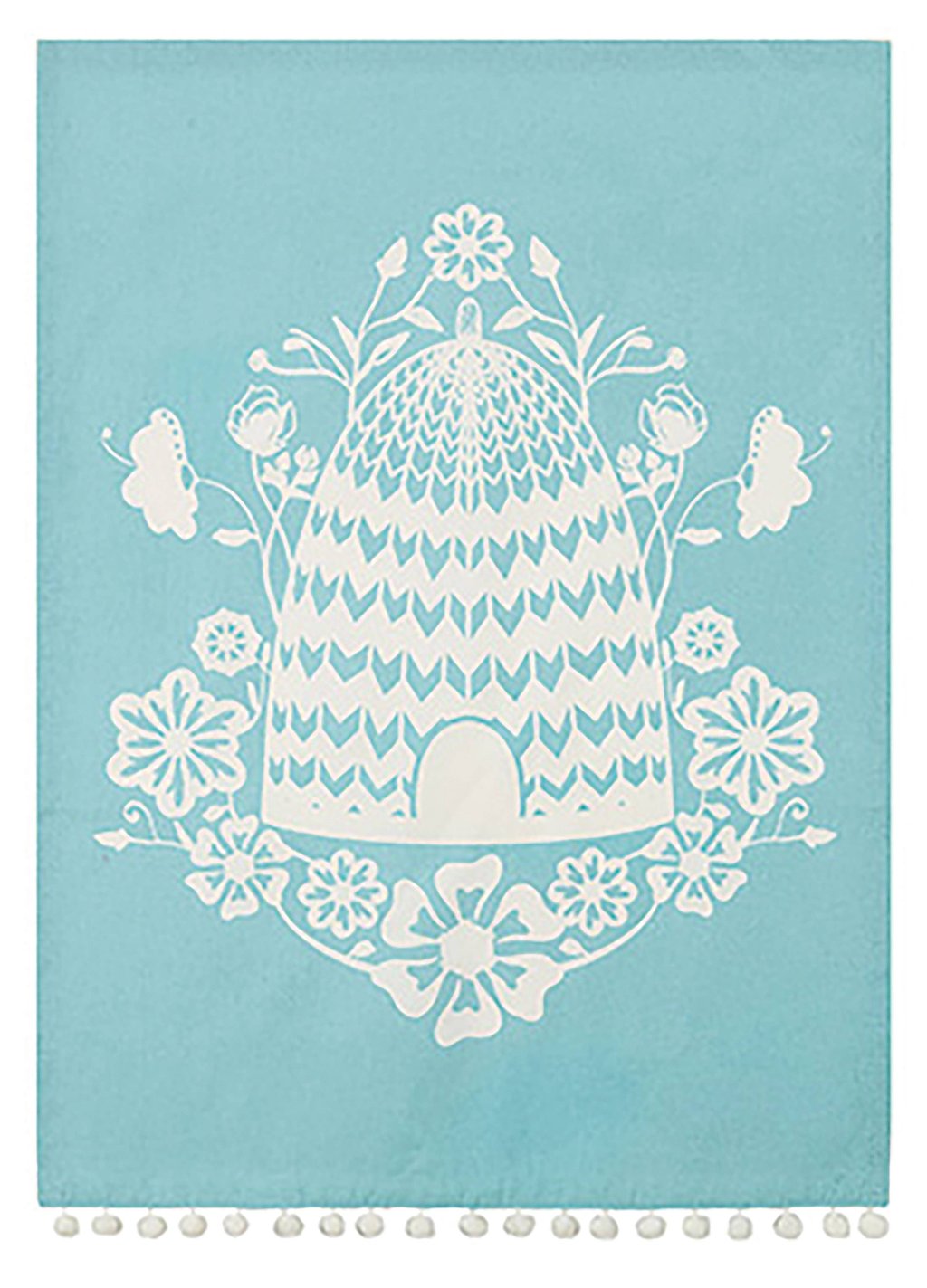 Bee Skep Pom Pom Turquoise Kitchen Towel