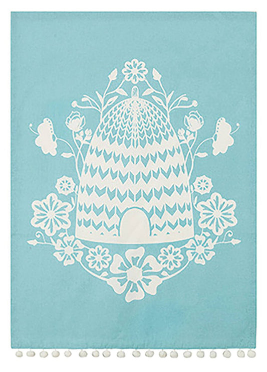 Bee Skep Pom Pom Turquoise Kitchen Towel