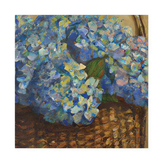 Nantucket Basket with Hydrangeas Canvas Wall Art