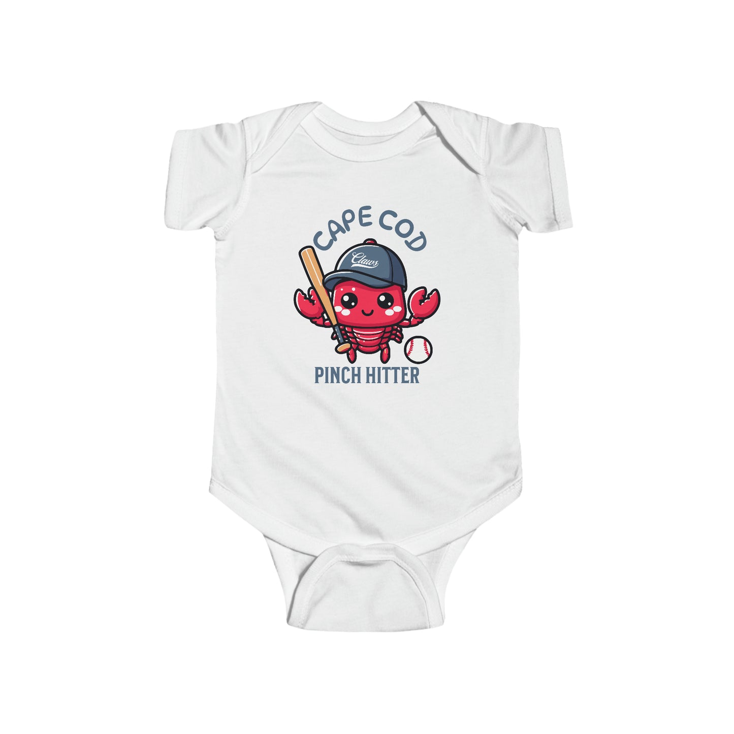 white cotton Cape Cod Pinch Hitter Lobster Baseball Player Baby Onesie!