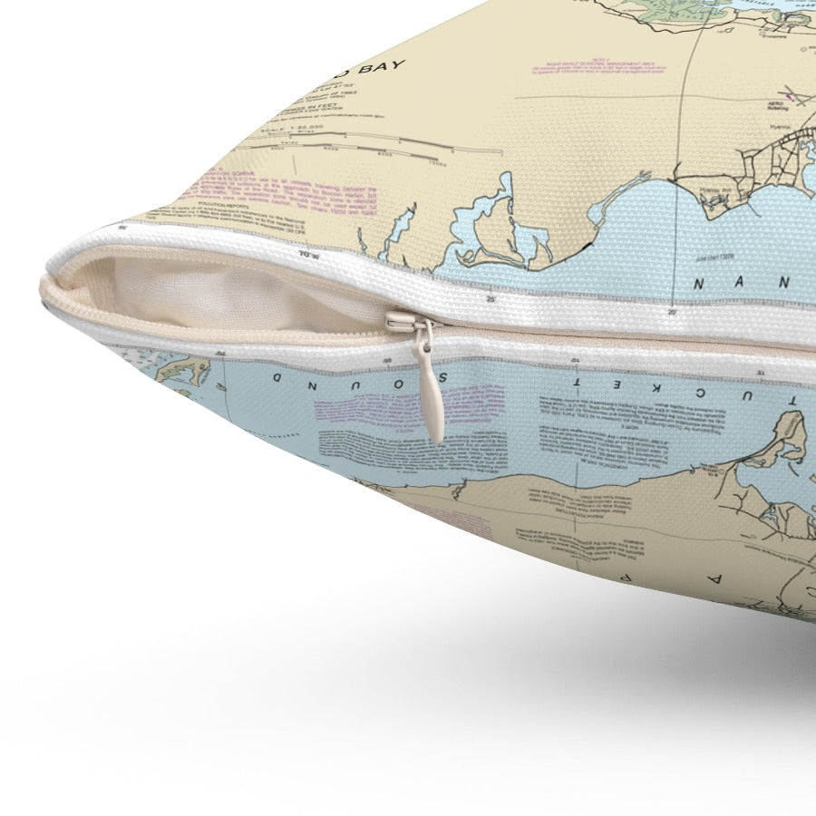 exclusive hidden zipper of this beautiful Cape Cod Nautical Chart Pillow