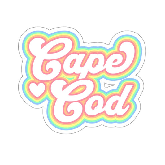 Cape Cod Rainbow Love retro design 3" x 3" sticker