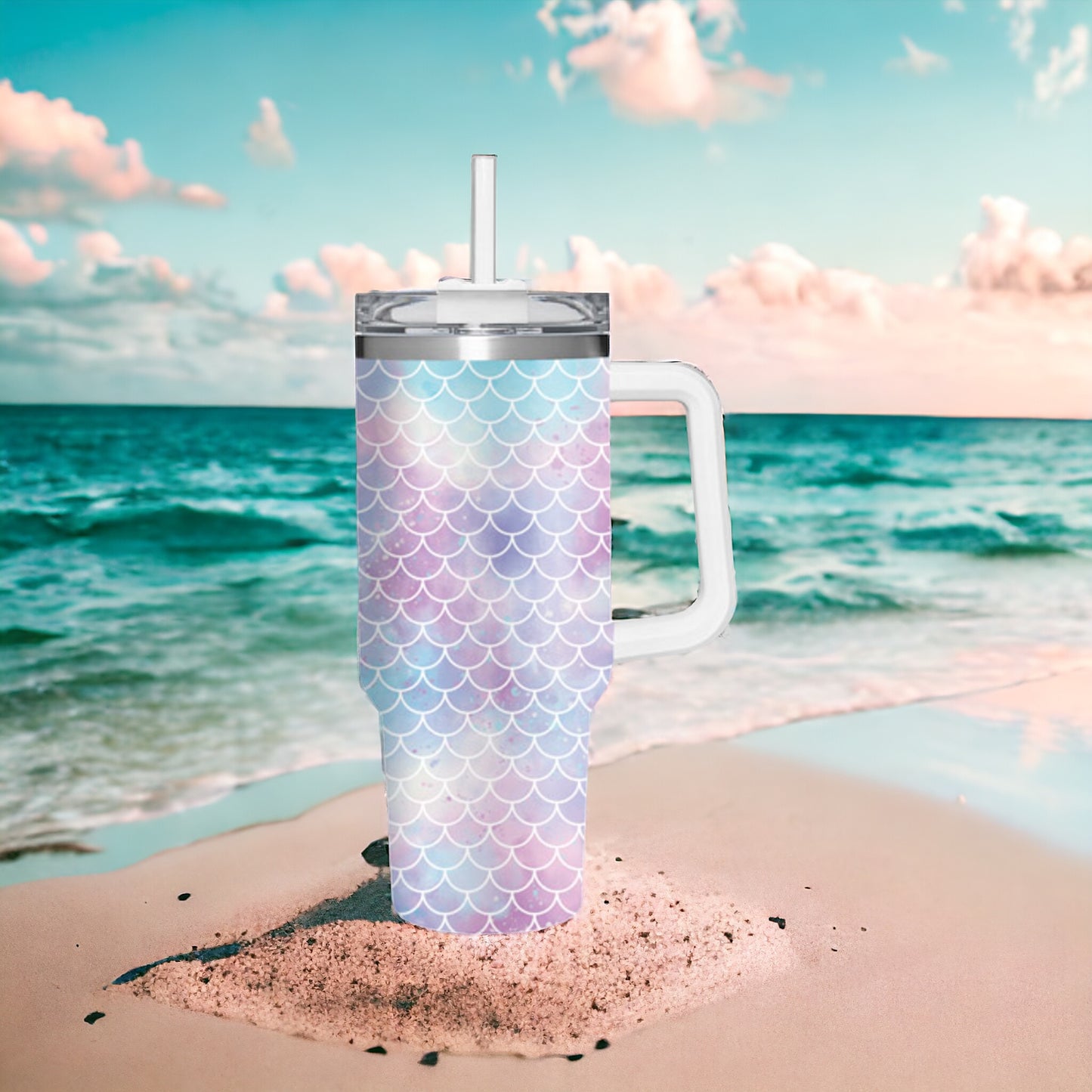 Mermaid 40 oz insulated travel tumbler- perfect beach accessory 