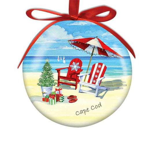 2 Adirondack chairs on the beach Christmas Ball ornament