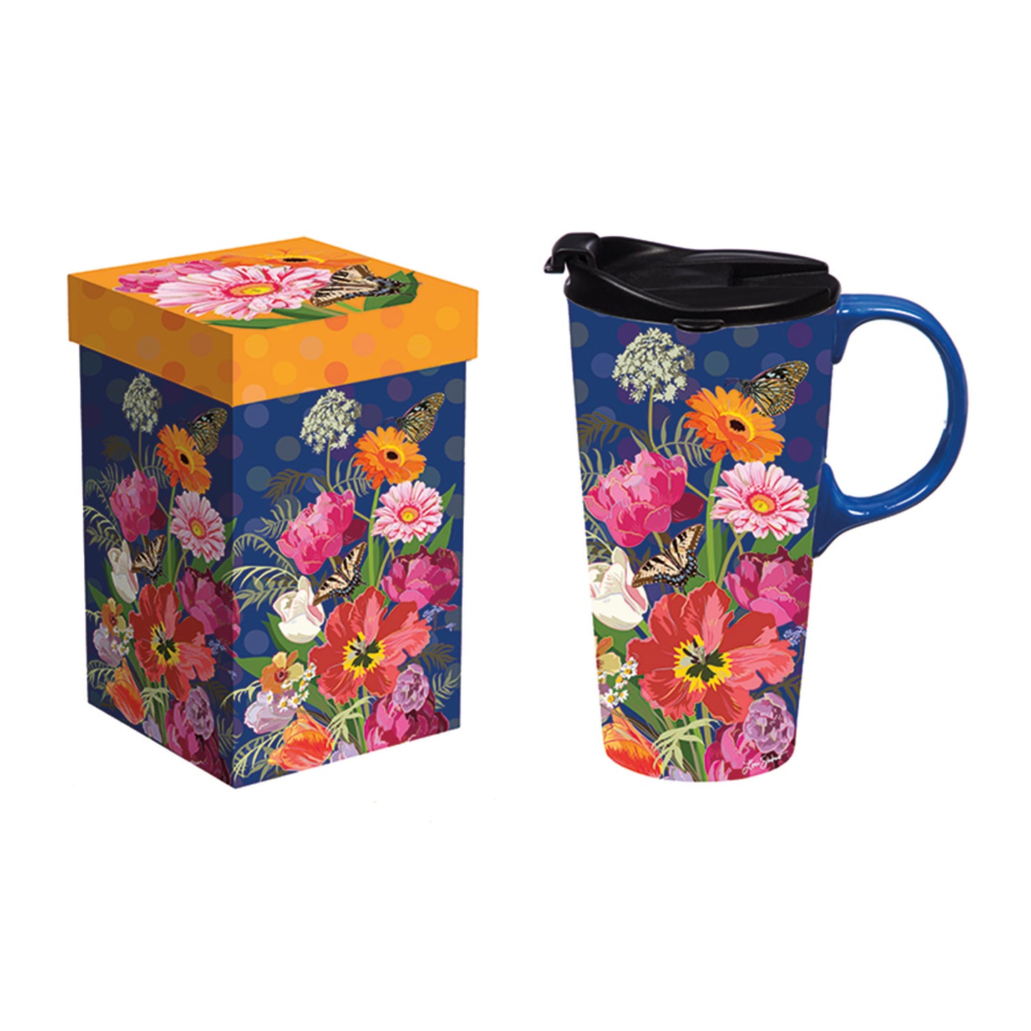 This beautiful garden themed ceramic travel mug makes a lovely gift