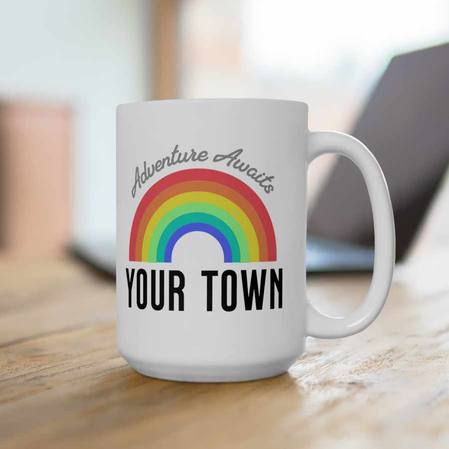 Adventure Awaits Rainbow Ceramic Mug 15oz