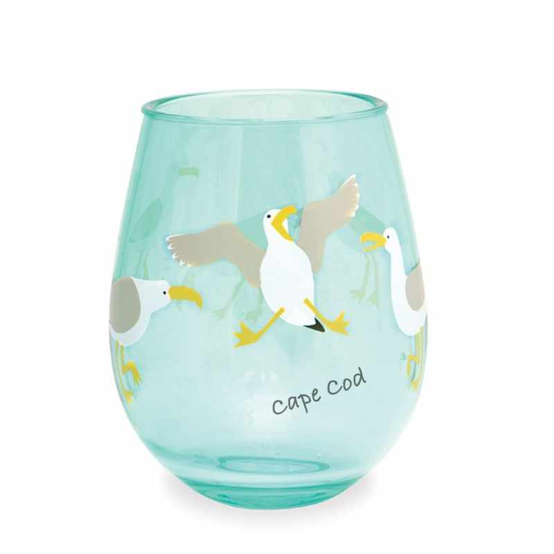 adorable Cape Cod Wine Tumbler - Seagull design. Made of durable acrylic, you can enjoy your favorite wine on the patio, by the pool, or on the boat - no worries about broken glass