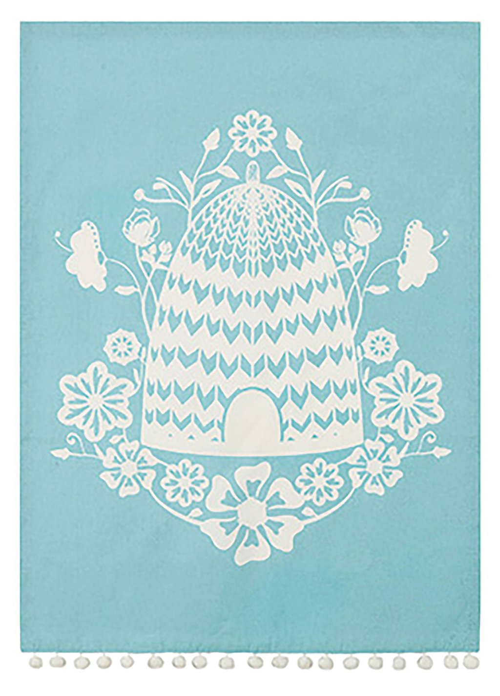 Bee Skep Pom Pom Turquoise Kitchen Towel