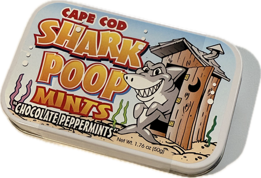 Cape Cod shark poop mints in a fun, humorous and collectible metal tin