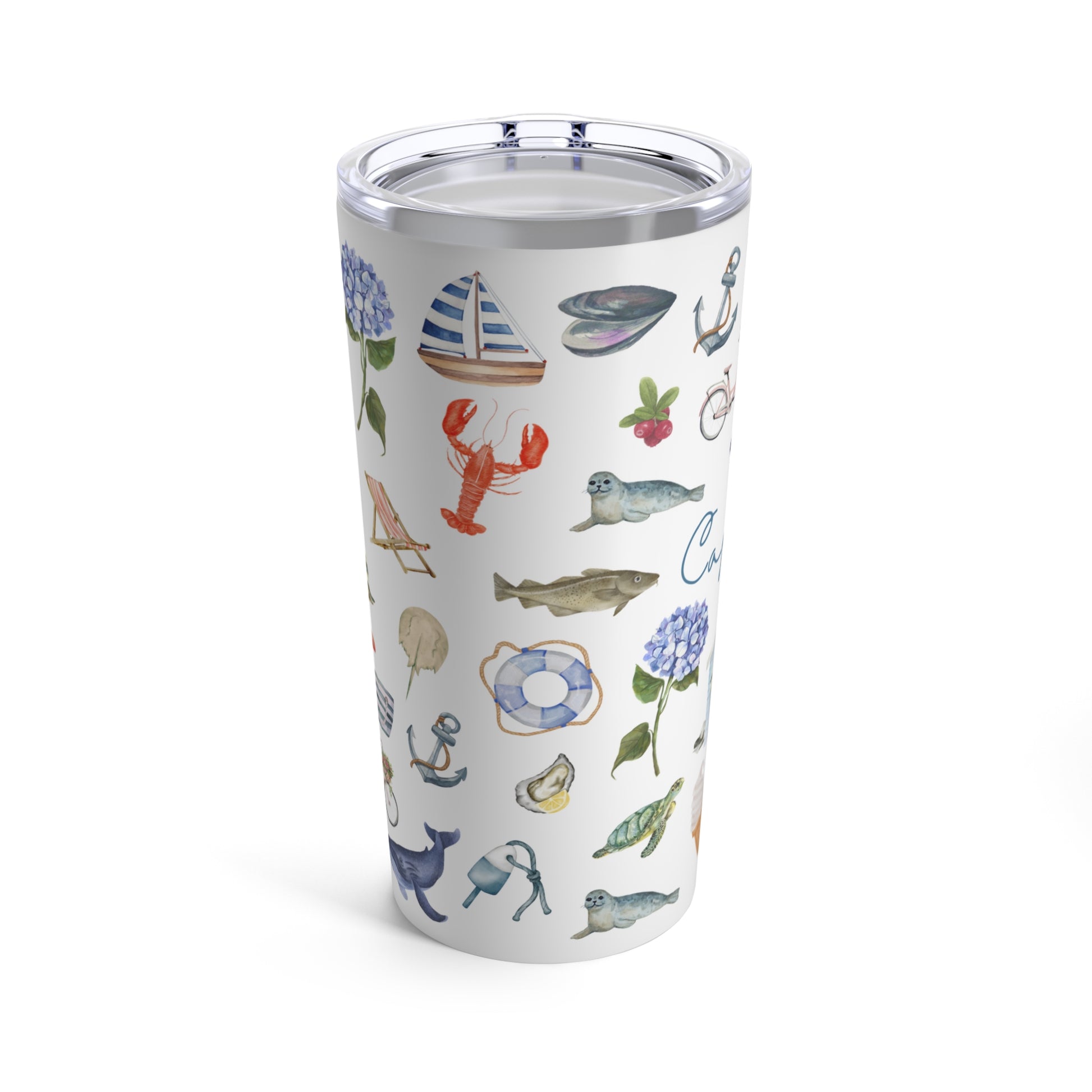 Cape Cod Icons 20 oz Stainless Steel Tumbler with your all your Cape favorites!