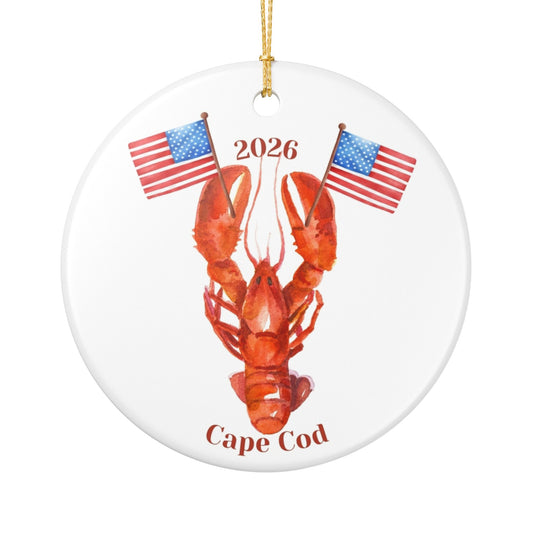 Cape Cod 2026 Lobster Ornament with American Flags