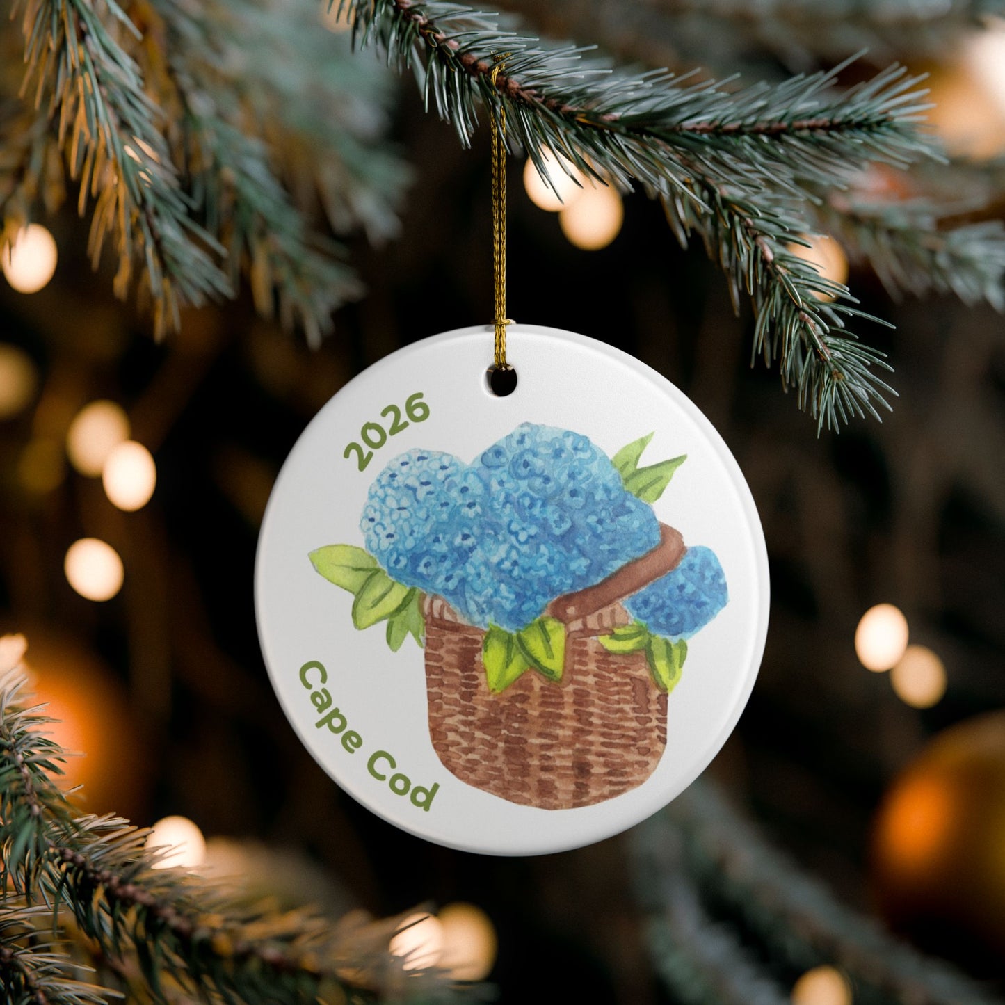 Cape Cod 2026 Hydrangea Basket Ceramic Ornament