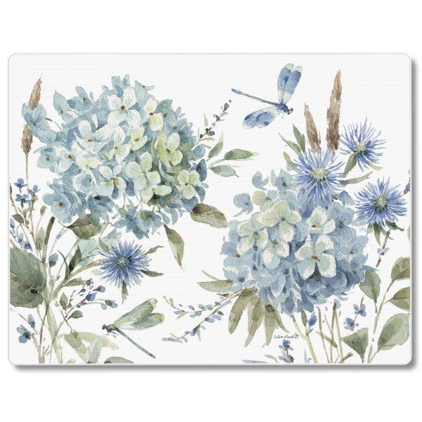 Bohemian Blue Hydrangeas 10” x 8” Tempered Glass Cutting Board