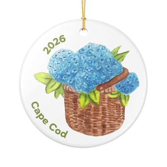 Cape Cod 2026 Hydrangea Basket Ceramic Ornament