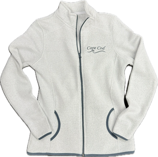 Woman’s full zip fitted fleece Cape Cod jacket with wave design and pockets