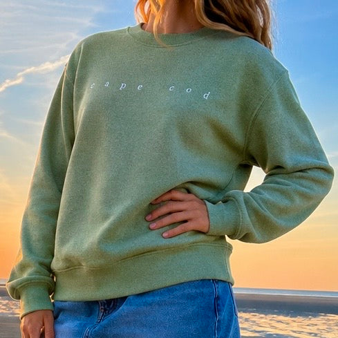 Cape Cod Embroidered Crew - Sage