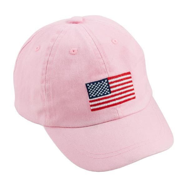 Pink canvas, American flag embroidered toddler, baseball hat