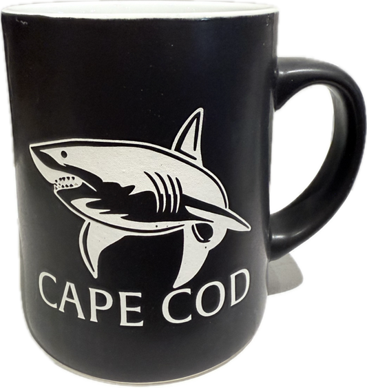 Black ceramic Cape Cod shark mug