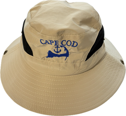 Tan Cape Cod bucket hat with mesh vents 