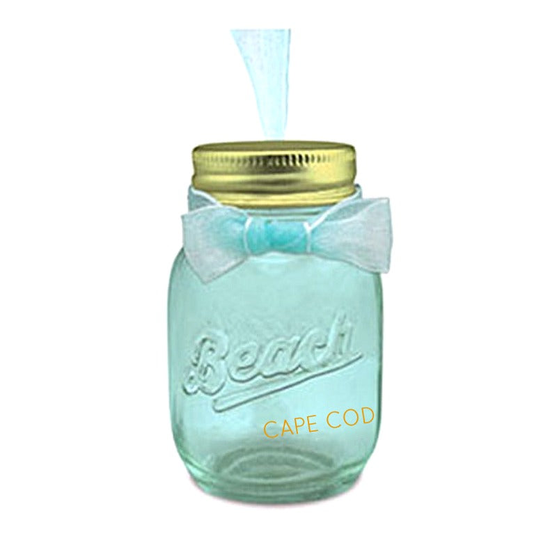 I'm going to put sand from my favorite beach in this awesome Cape Cod Beach Glass Jar Ornament.