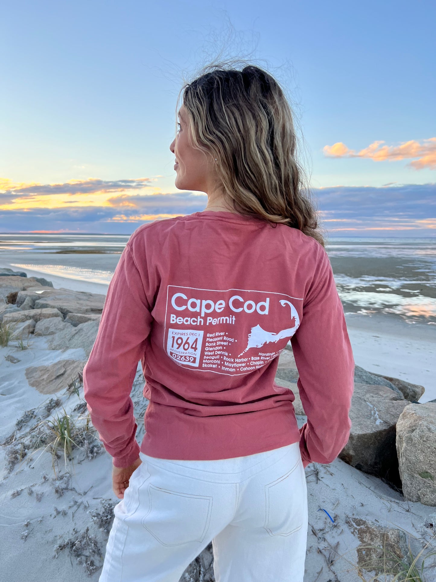 Cape Cod Beach Permit Long Sleeve Tee in the color Cumin