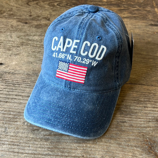 Cape Cod Latitude Longitude Embroidered Flag Baseball Hat
