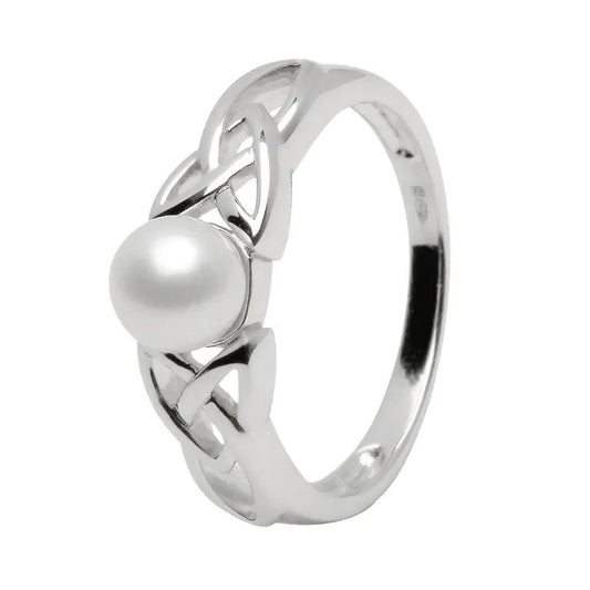 Celtic Trinity Knot Pearl Silver Ring