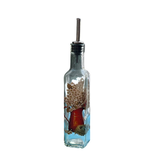 Oil bottle with hinged stainless steel dispenser - Hydrangea design