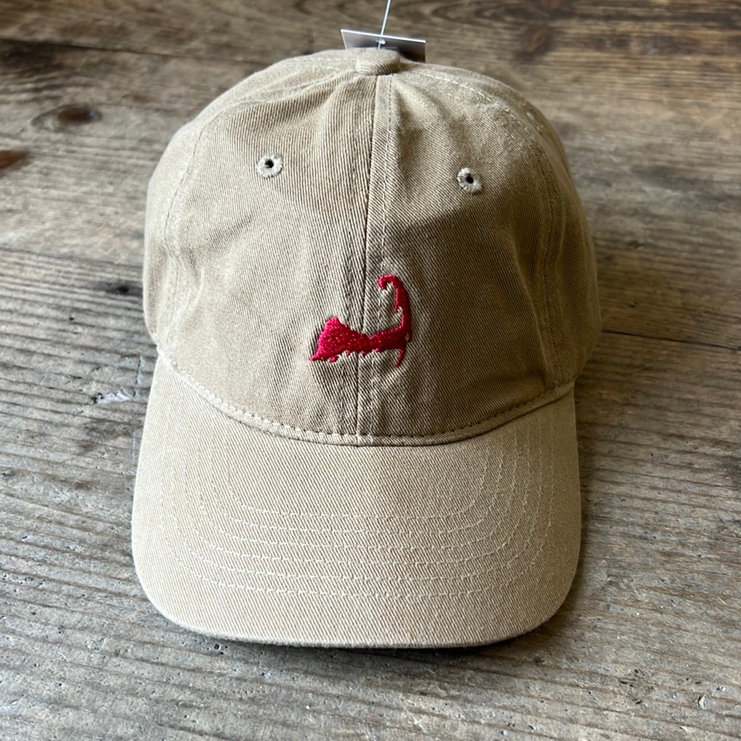 Kids Cape Cod map embroidered baseball hat in the color tan