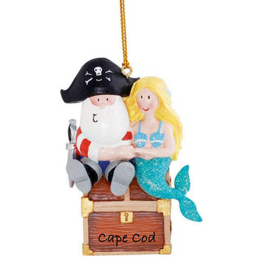 Cape Cod Pirate and Mermaid Christmas Ornament