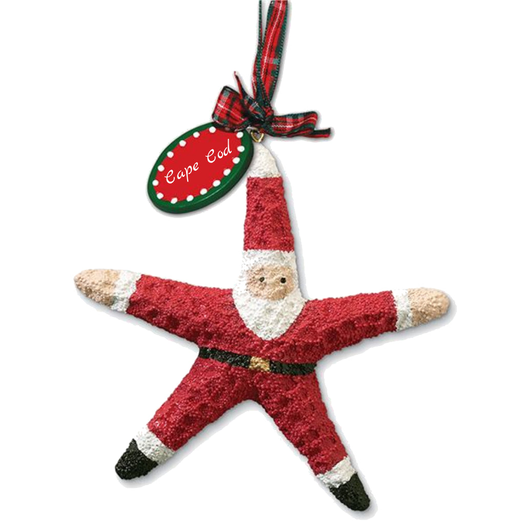 Starfish shaped Santa Clause Cape Cod Christmas Ornament