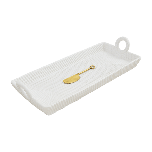 White Woven ceramic hostess set with brass spreader