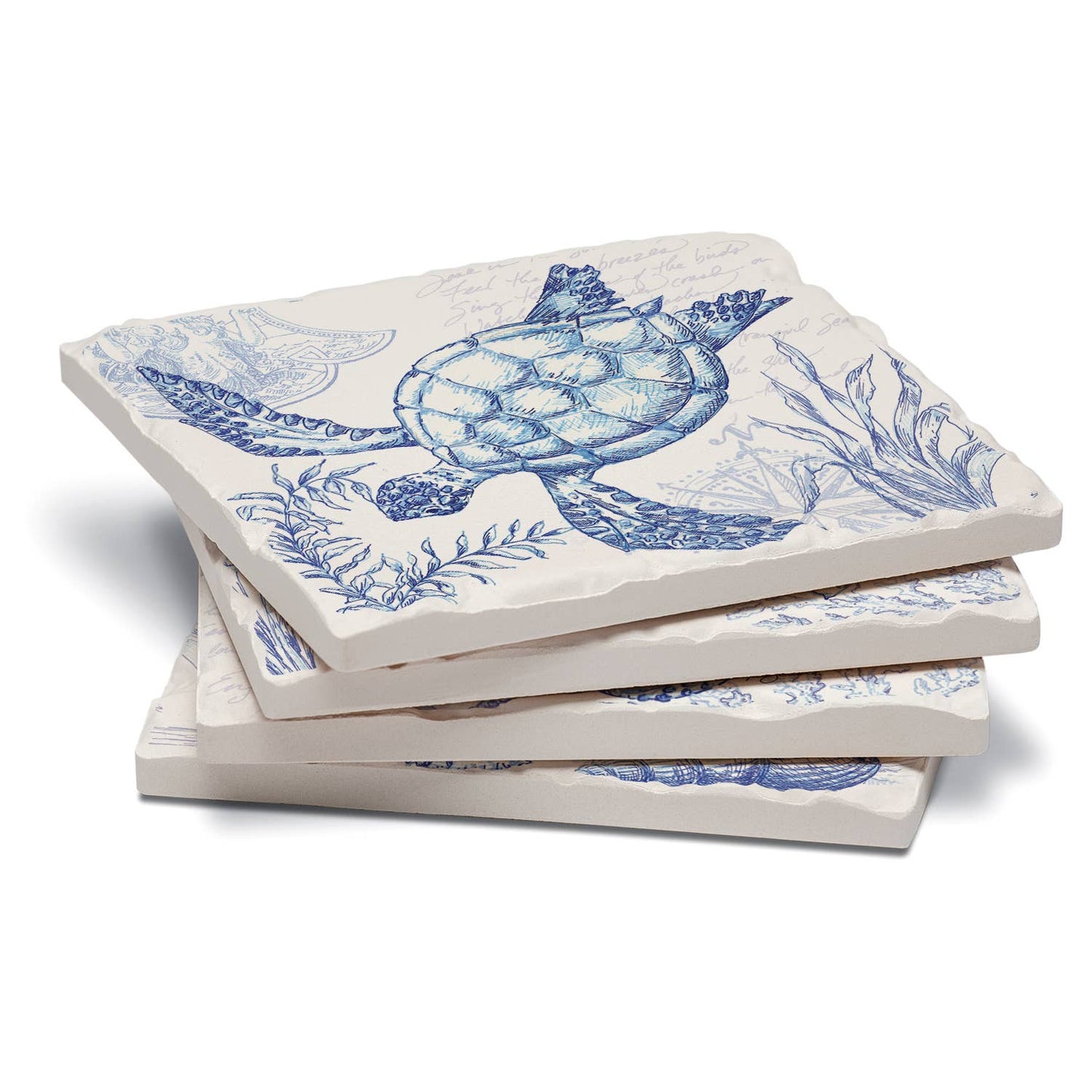 Coastal Sketch Tumbled Tile Coaster Set