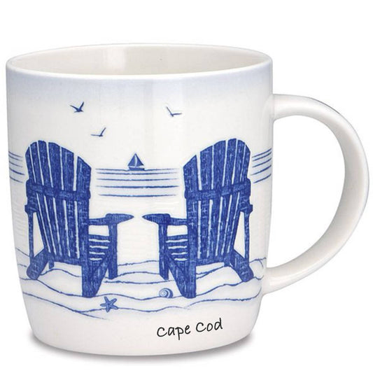 our Atlantic Mug - Chairs design is lightly embossed in blue