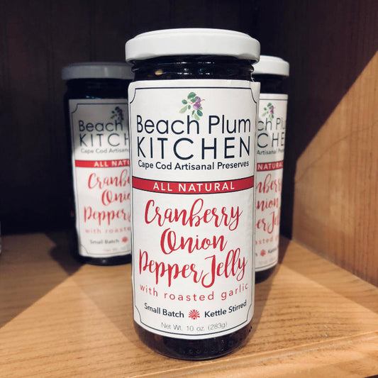 Cape Cod's Beach Plum Kitchen makes their signature amazing, artisanal Cranberry Onion Pepper Jelly with all natural, non-gmo ingredients.