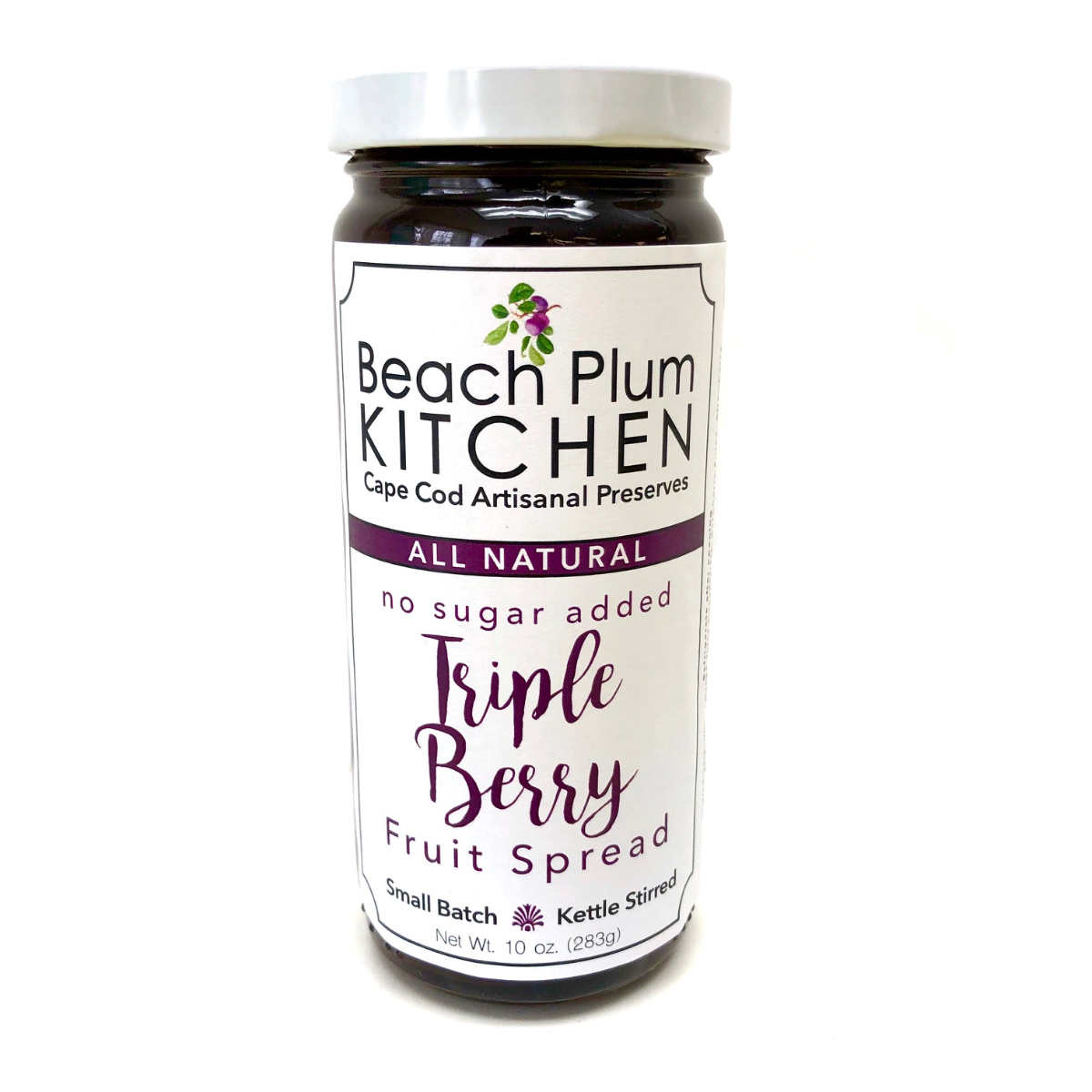 Cape Cod's Beach Plum Kitchen Triple Berry Jam is made with real strawberries, raspberries and blueberries bursting with antioxidants in small batches and kettle stirred in the traditional artisanal method.