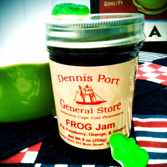 Dennis Port General Store Frog Jam combines Fig, Raspberry, Orange, and Ginger into a delectable adult jam perfect for crackers or English muffins | LaBelle's General Store