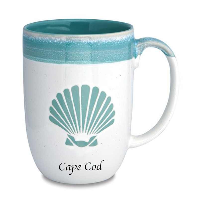This Dipped Mug - Shell design holds 16 ounces and is made from stoneware. Microwave and dishwasher safe,
