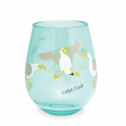 adorable Cape Cod Wine Tumbler - Seagull design. Made of durable acrylic, you can enjoy your favorite wine on the patio, by the pool, or on the boat - no worries about broken glass
