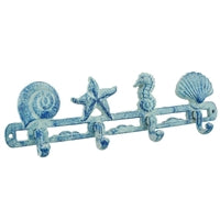 Nautical Hook | Blue cast iron beach-themed wall hook perfect for holding keys, caps and leashes.
