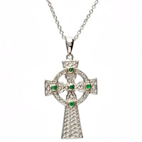 Platinumware Emerald Celtic Cross Pendant by Shanore | Irish Made Platinum Plated Celtic Jewelry | LaBelle's General Store