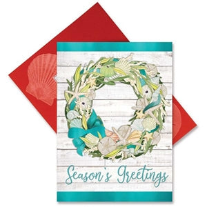 This is a beautiful beachy set of holiday cards! | Coastal Wreath Christmas Cards