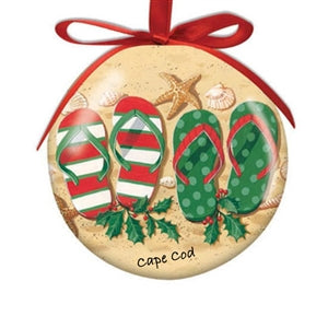 I love this flip flop designed shatterproof Cape Cod Ball Ornament! | LaBelle's General Store