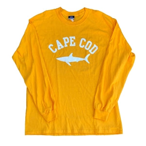 I love this bright gold Cape Cod Shark Long Sleeve T-Shirt | This t was built for relaxing in | LaBelle's General Store